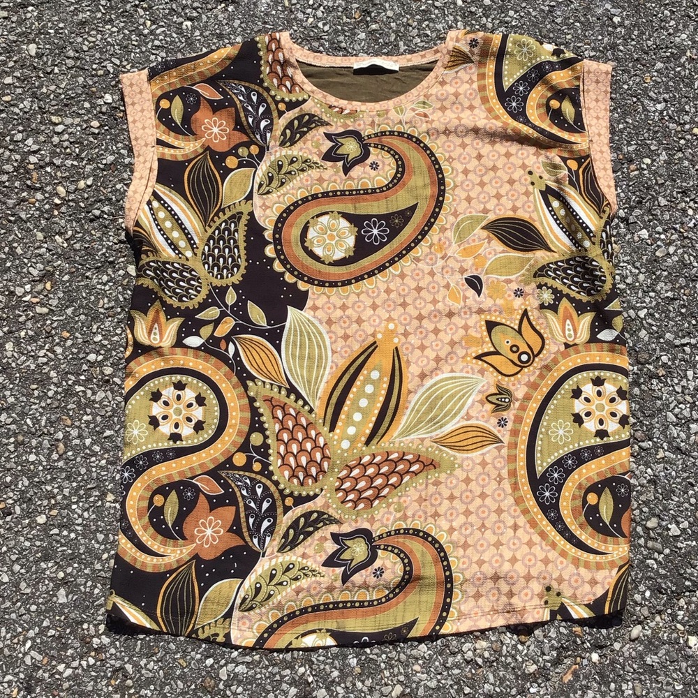 Zara Olive Design Blouse Sz M